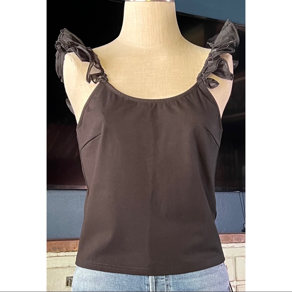 Anthropologie Black Tank Top with Ruffle Straps
